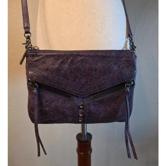 Botkier Purple Leather Crossbody Bag Zippers Studs Boho - Picture 2 of 7